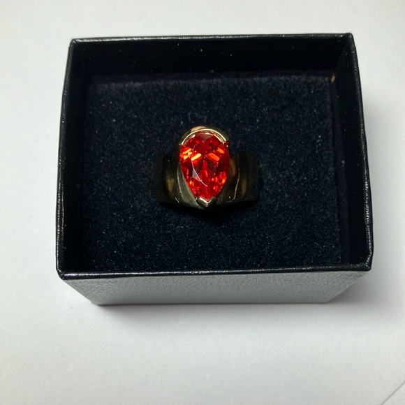 Technibond Original Created Bezel Set Pear Shape Fiery Orange Gold Ring - Picture 1 of 8